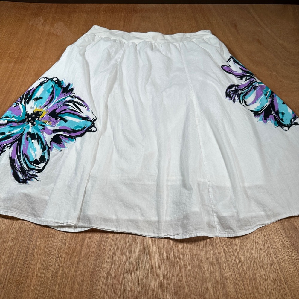 Style & Co Floral A-Line Skirt Women XL White Purple Sequin Cotton Midi Boho